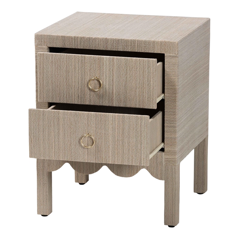 bali & pari Juniper Grasscloth Nightstand with Scalloped Base