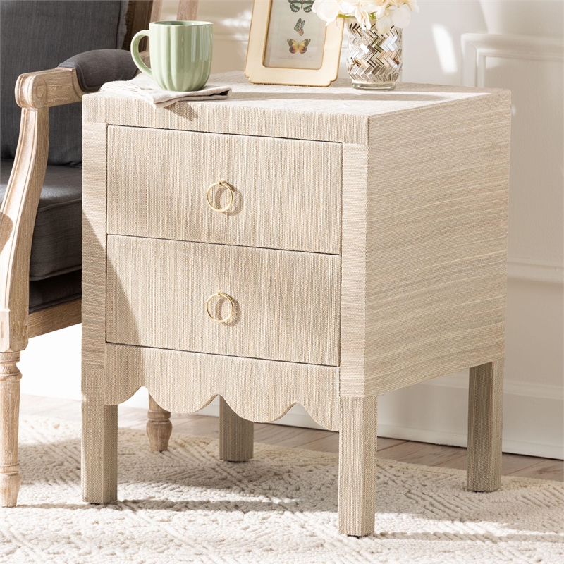 bali & pari Juniper Grasscloth Nightstand with Scalloped Base