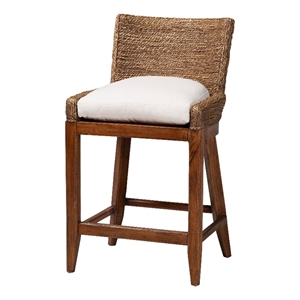 bali & pari Ridley Seagrass Counter Stool with Mahogany Wood Frame Brown Wash