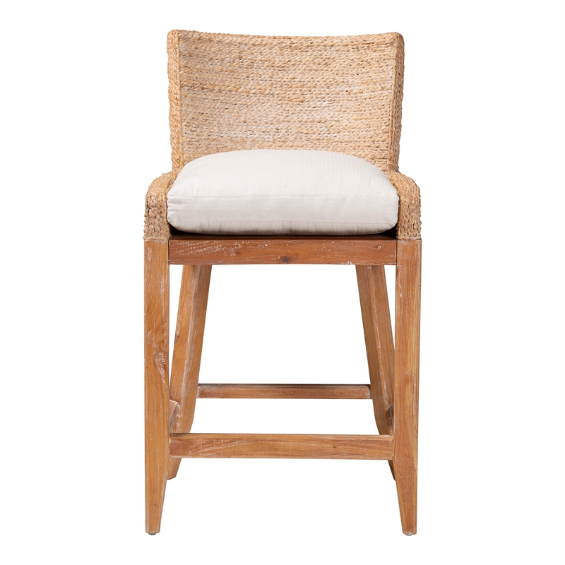 bali & pari Ridley Seagrass Counter Stool with Mahogany Wood Frame Whitewash