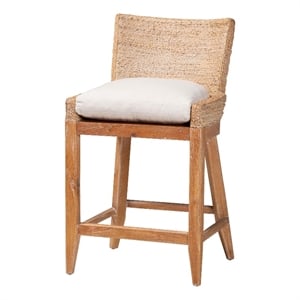 bali & pari Ridley Seagrass Counter Stool with Mahogany Wood Frame Whitewash