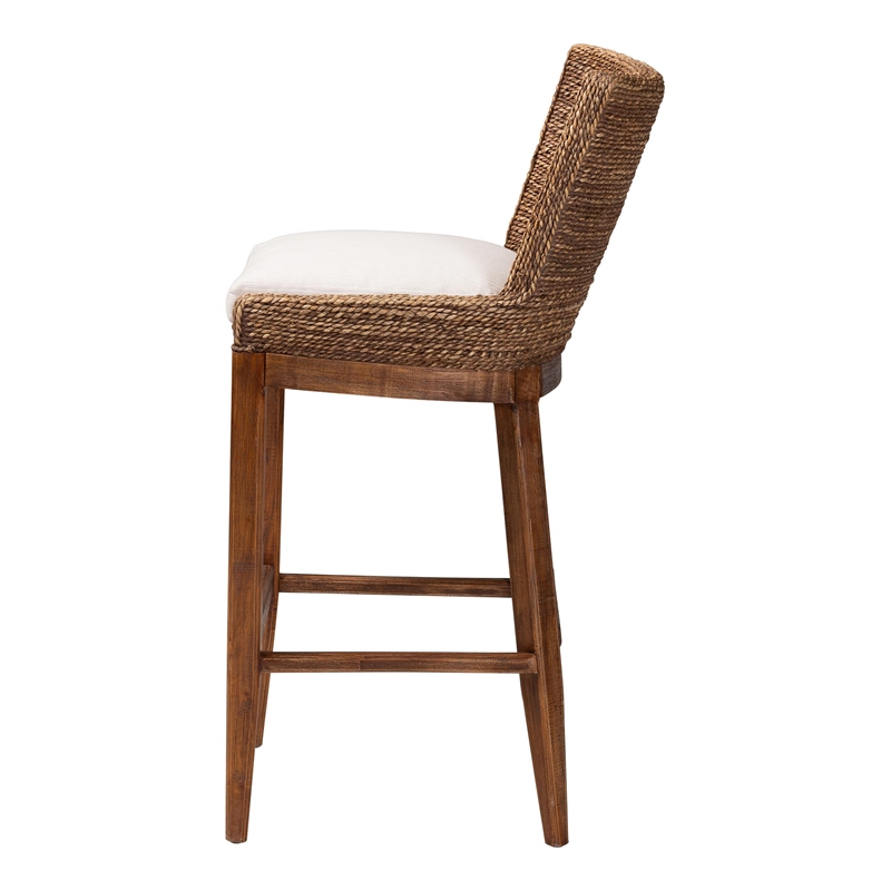 bali & pari Ridley Seagrass Bar Stool with Mahogany Wood Frame Brown Wash