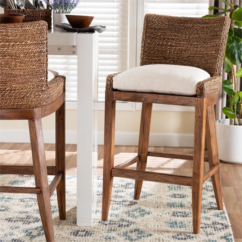 bali & pari Ridley Seagrass Bar Stool with Mahogany Wood Frame Brown Wash