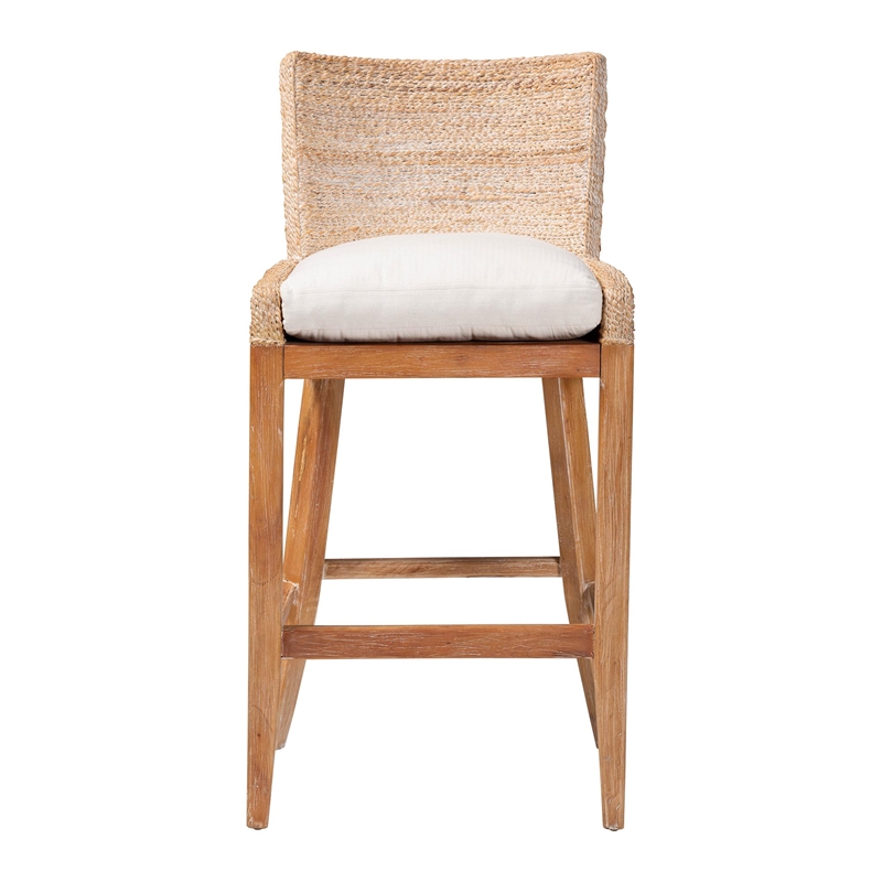 bali & pari Ridley Seagrass Bar Stool with Mahogany Wood Frame Whitewash