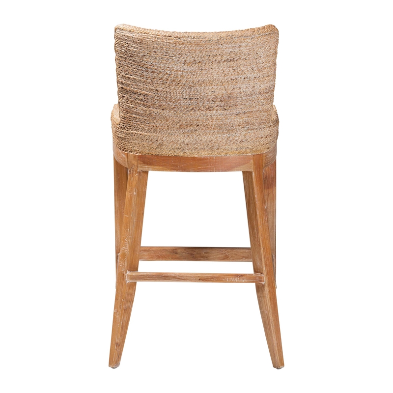 bali & pari Ridley Seagrass Bar Stool with Mahogany Wood Frame Whitewash