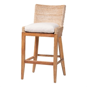 bali & pari Ridley Seagrass Bar Stool with Mahogany Wood Frame Whitewash