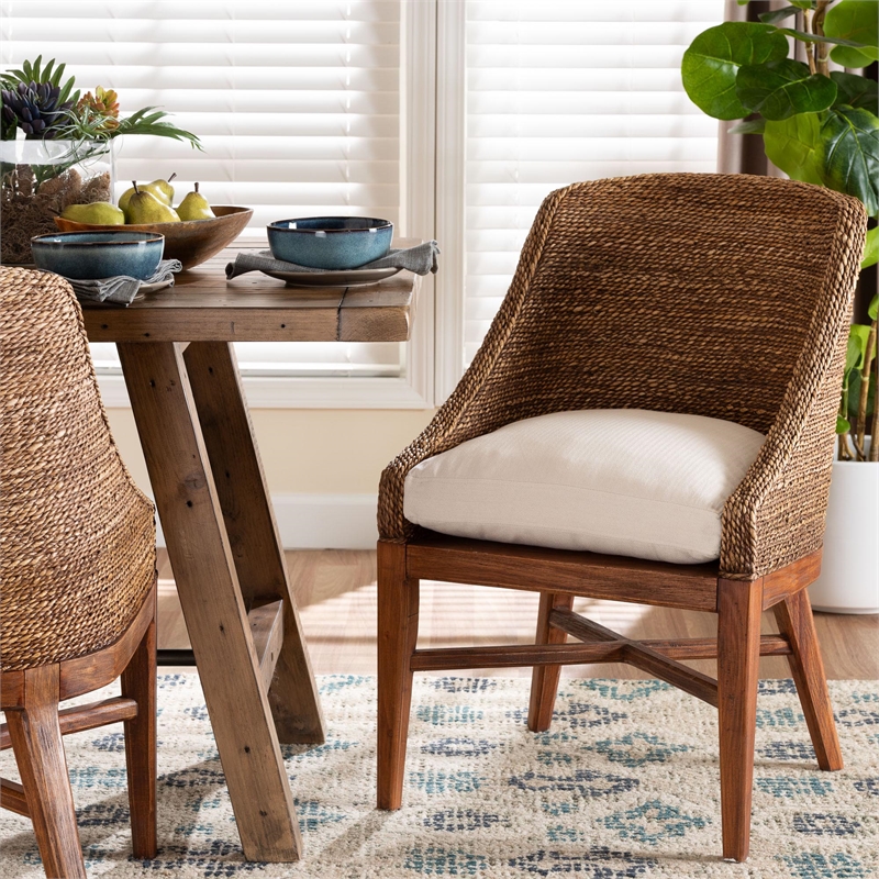 bali & pari Jasper Seagrass Dining Chair with Mahogany Wood Frame Brown Wash