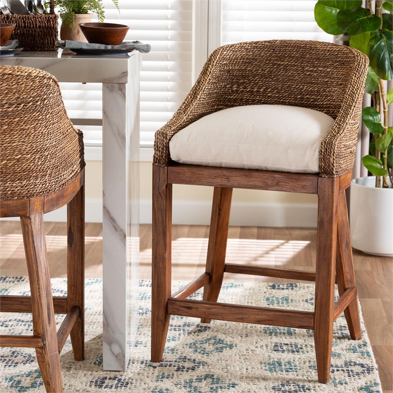 bali & pari Jasper Seagrass Counter Stool with Mahogany Wood Frame Brown Wash