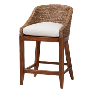 bali & pari Jasper Seagrass Counter Stool with Mahogany Wood Frame Brown Wash