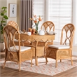 bali & pari Tony 5-Piece Natural Rattan Dining Set with Round Table and 4 Chairs