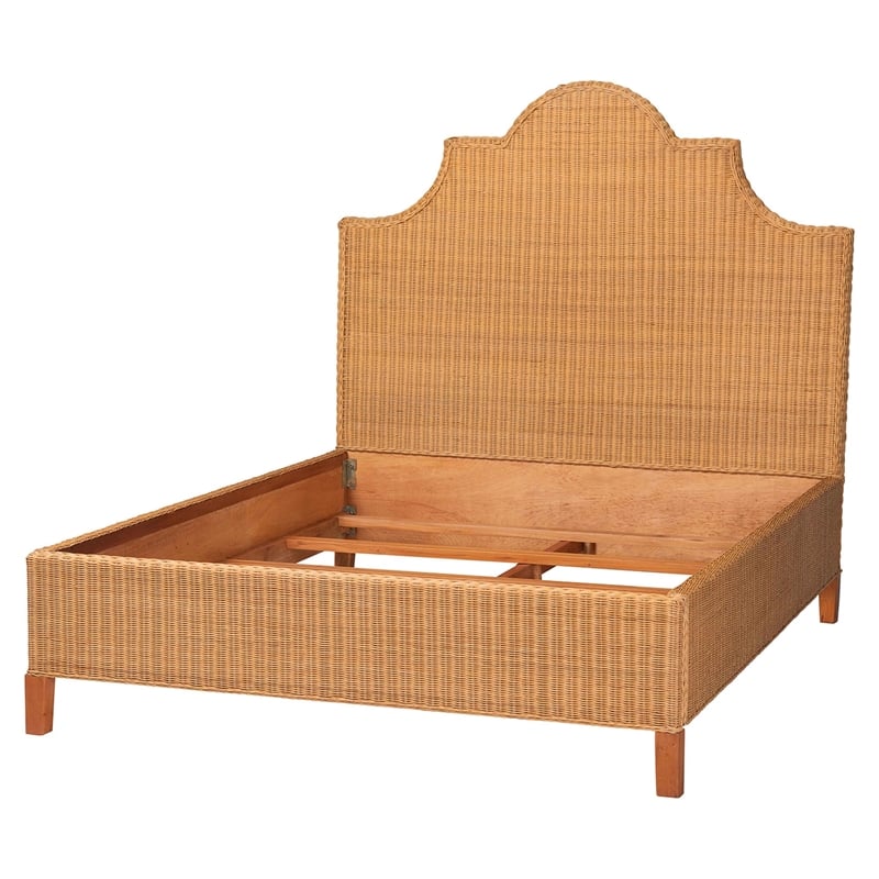 bali & pari Melanie Natural Rattan Bed Coastal Boho Bed Frame Queen