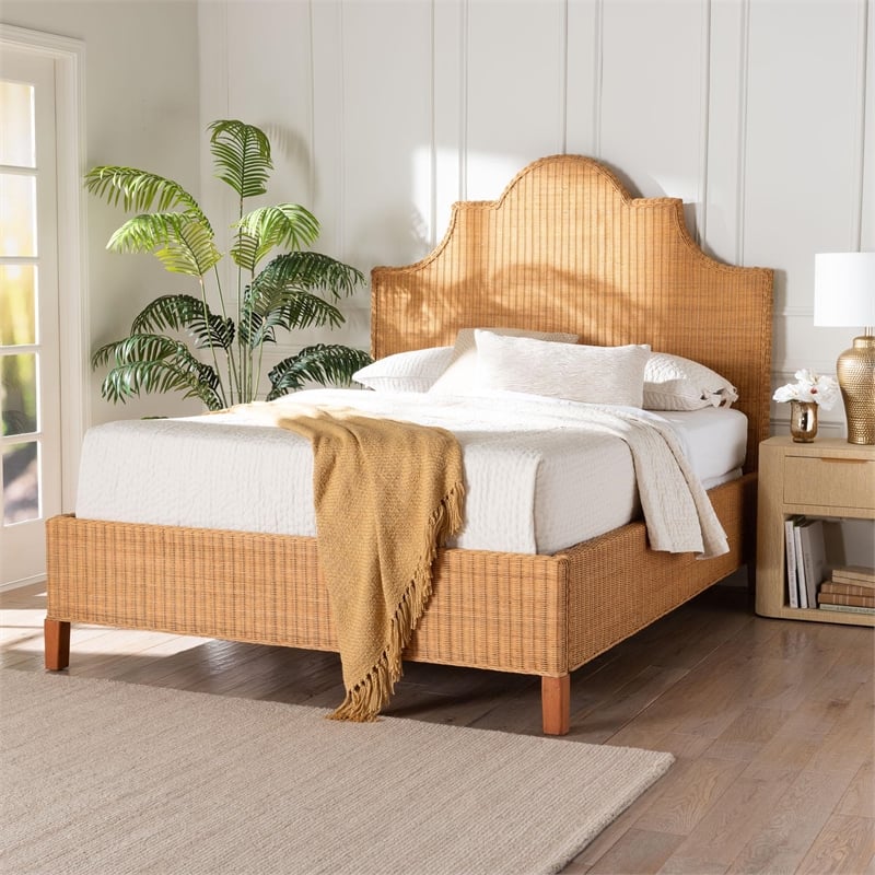 bali & pari Melanie Natural Rattan Bed Coastal Boho Bed Frame Queen