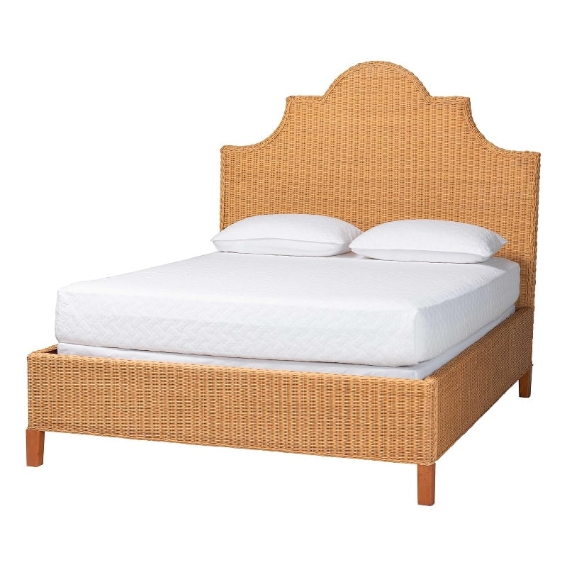bali & pari Melanie Natural Rattan Bed Coastal Boho Bed Frame Queen