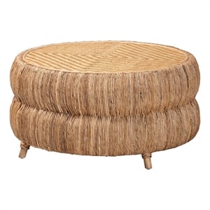 bali & pari Roma Rattan and Seagrass Coffee Table Low Profile Boho Accent Table