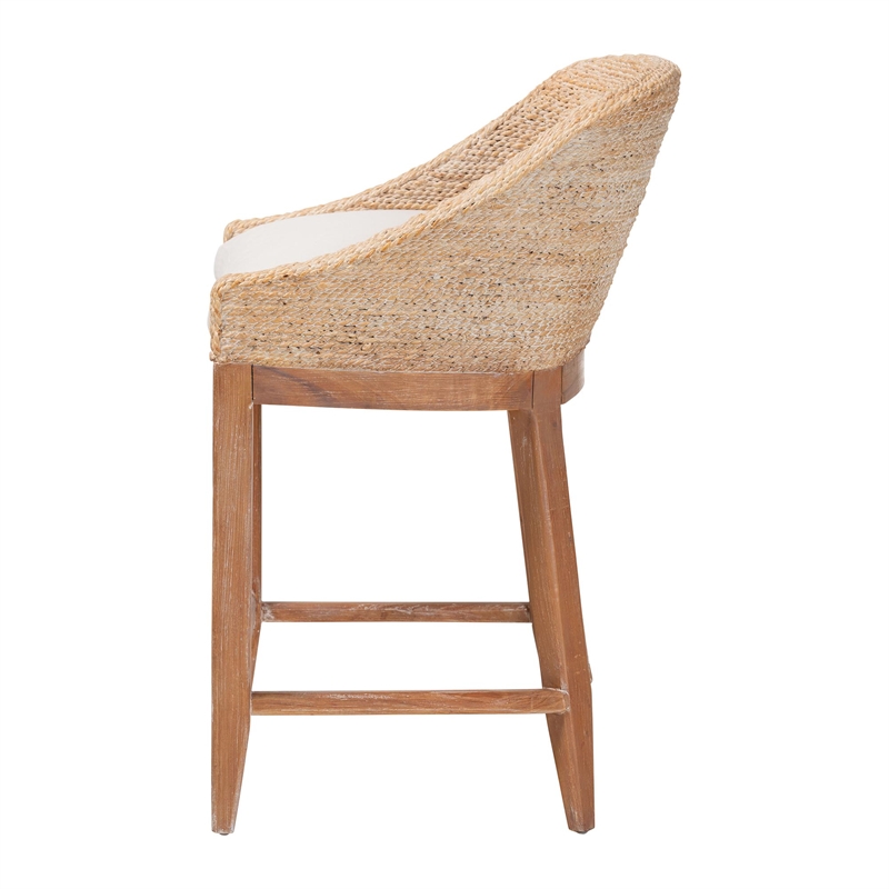 bali & pari Jasper Seagrass Counter Stool with Mahogany Wood Frame Whitewash