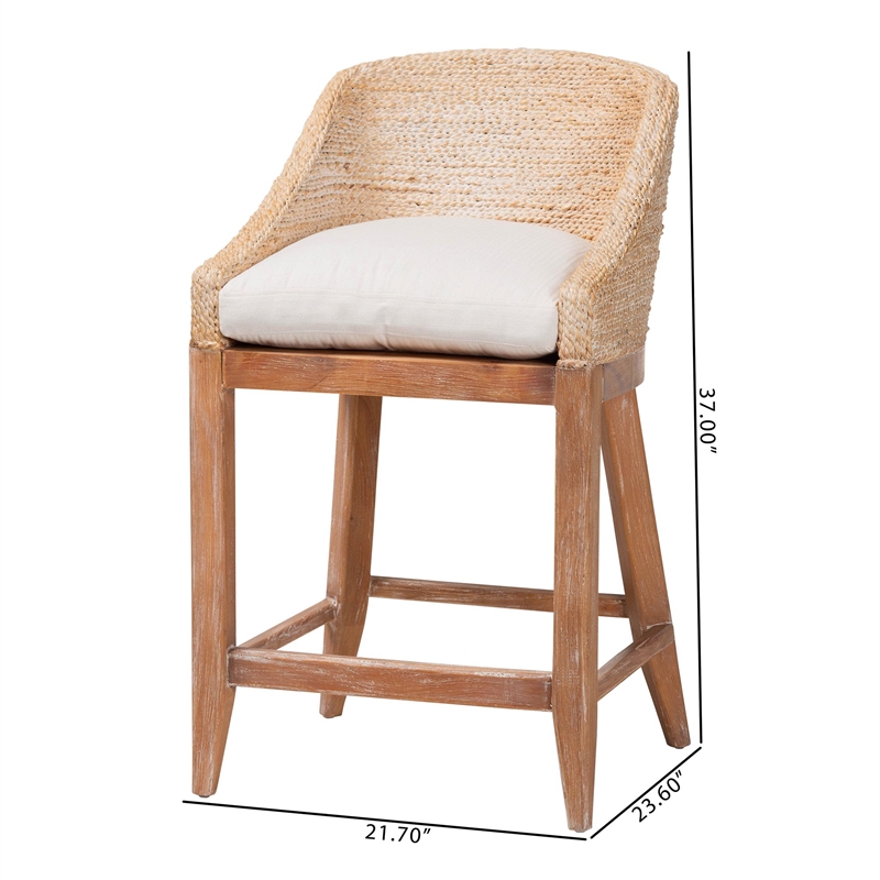 bali & pari Jasper Seagrass Counter Stool with Mahogany Wood Frame Whitewash