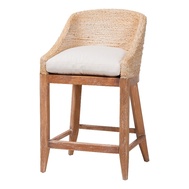 bali & pari Jasper Seagrass Counter Stool with Mahogany Wood Frame Whitewash