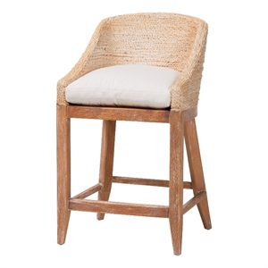 bali & pari Jasper Seagrass Counter Stool with Mahogany Wood Frame Whitewash