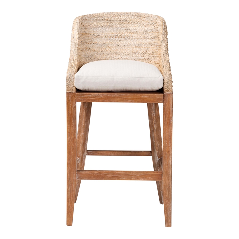 bali & pari Jasper Seagrass Bar Stool with Mahogany Wood Frame  Whitewash