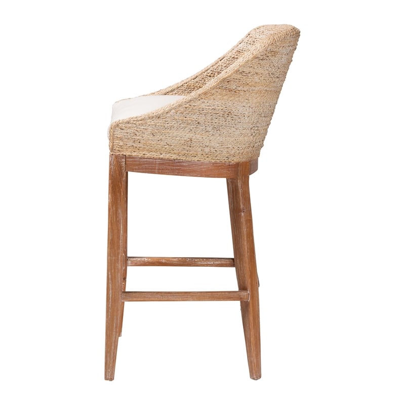 bali & pari Jasper Seagrass Bar Stool with Mahogany Wood Frame  Whitewash