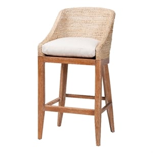 bali & pari Jasper Seagrass Bar Stool with Mahogany Wood Frame  Whitewash