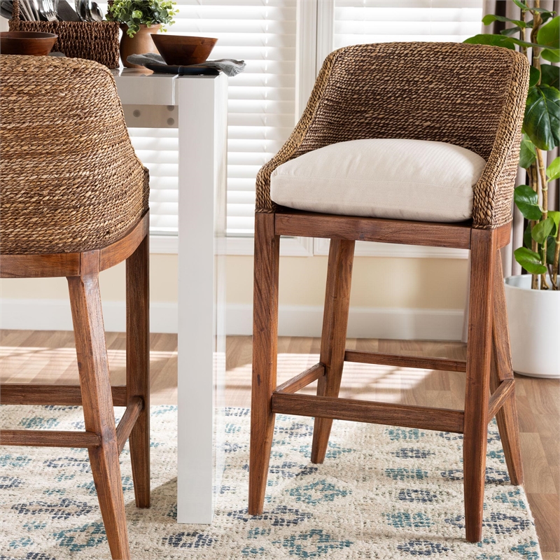 bali & pari Jasper Seagrass Bar Stool with Mahogany Wood Frame Brown Wash