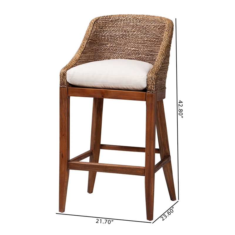 bali & pari Jasper Seagrass Bar Stool with Mahogany Wood Frame Brown Wash
