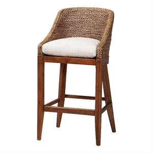 bali & pari Jasper Seagrass Bar Stool with Mahogany Wood Frame Brown Wash