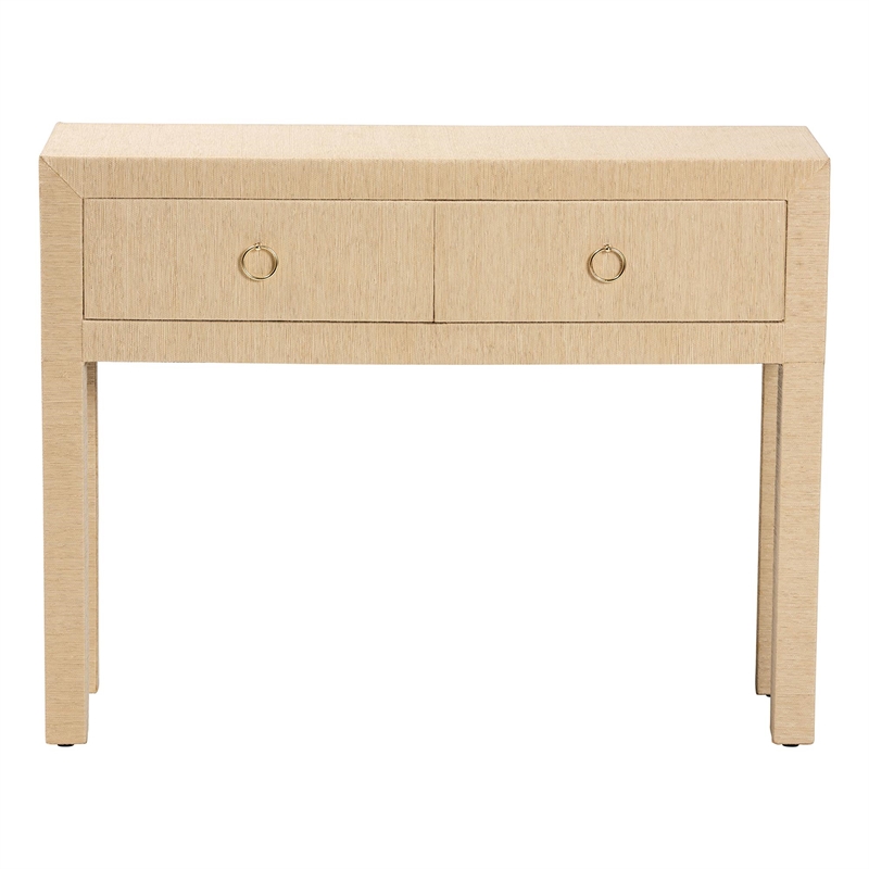 bali & pari Noah Grasscloth 2-Drawer Console Table Woven Texture Light Brown