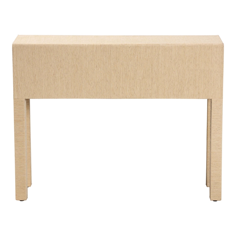 bali & pari Noah Grasscloth 2-Drawer Console Table Woven Texture Light Brown