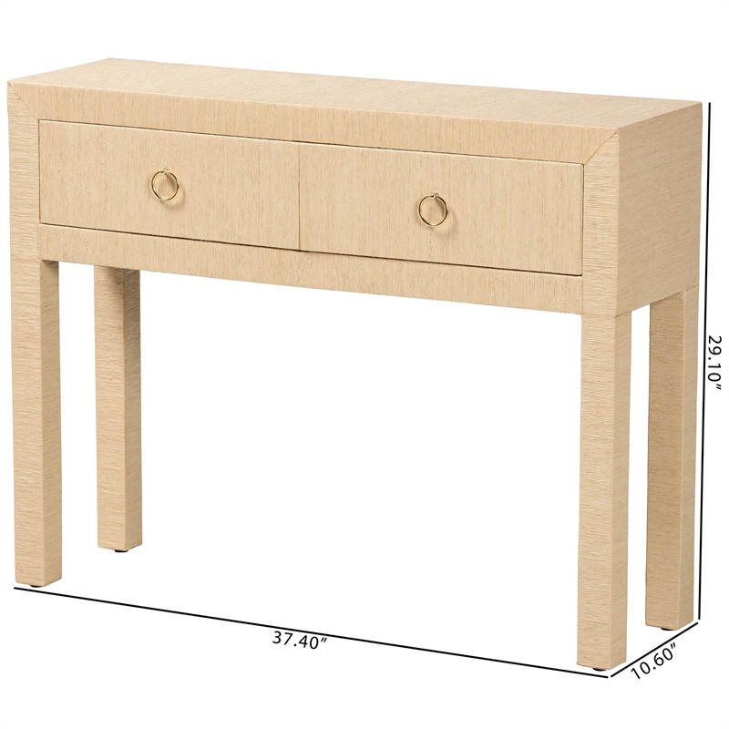 bali & pari Noah Grasscloth 2-Drawer Console Table Woven Texture Light Brown
