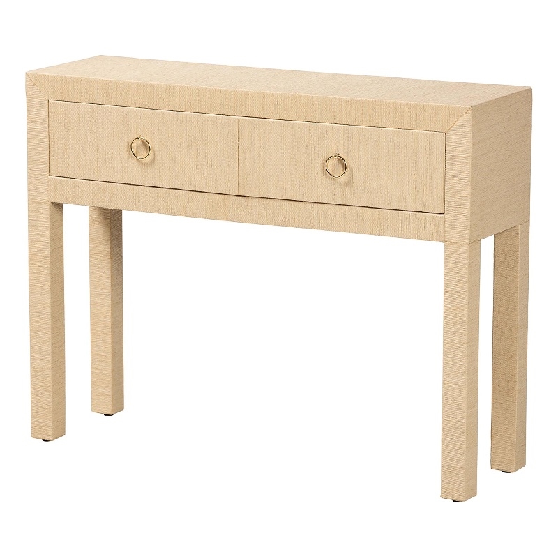 bali & pari Noah Grasscloth 2-Drawer Console Table Woven Texture Light Brown