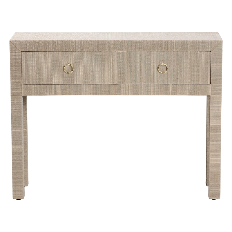 bali & pari Noah Grasscloth 2-Drawer Console Table Woven Texture Beige