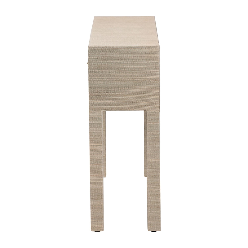 bali & pari Noah Grasscloth 2-Drawer Console Table Woven Texture Beige