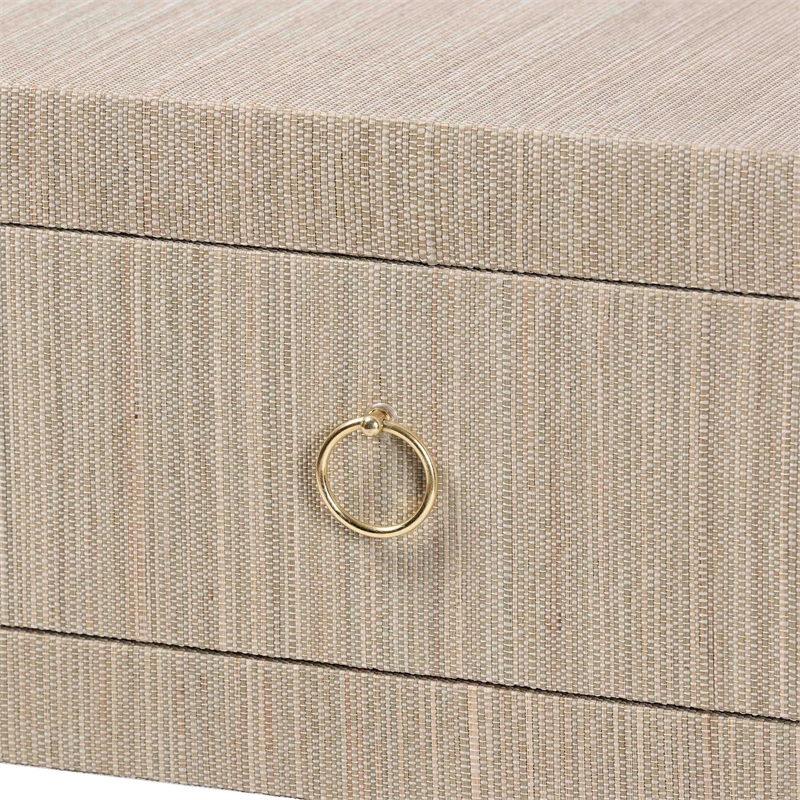 bali & pari Noah Grasscloth 2-Drawer Console Table Woven Texture Beige