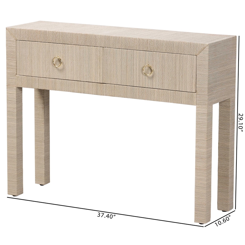 bali & pari Noah Grasscloth 2-Drawer Console Table Woven Texture Beige
