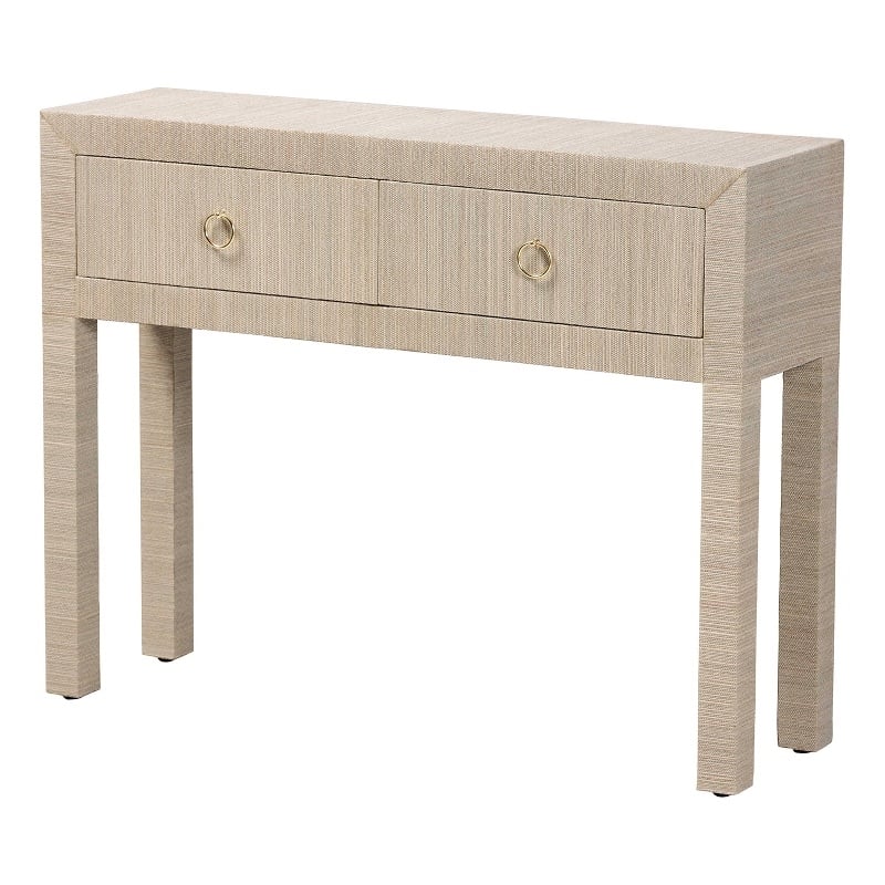 bali & pari Noah Grasscloth 2-Drawer Console Table Woven Texture Beige