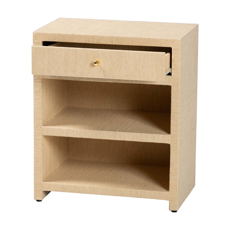 bali & pari William Grasscloth 1-Drawer Nightstand with Open Shelves