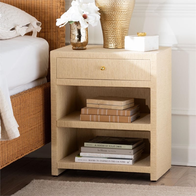bali & pari William Grasscloth 1-Drawer Nightstand with Open Shelves