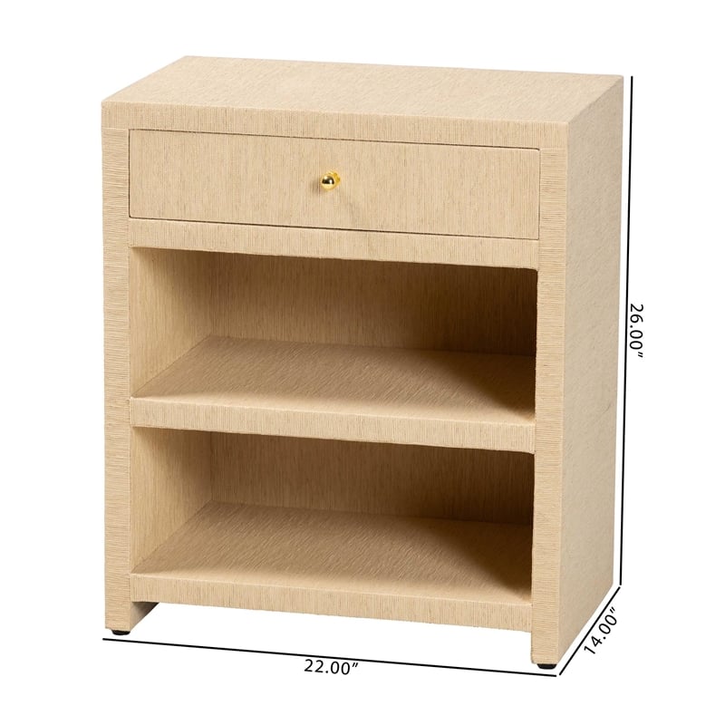 bali & pari William Grasscloth 1-Drawer Nightstand with Open Shelves