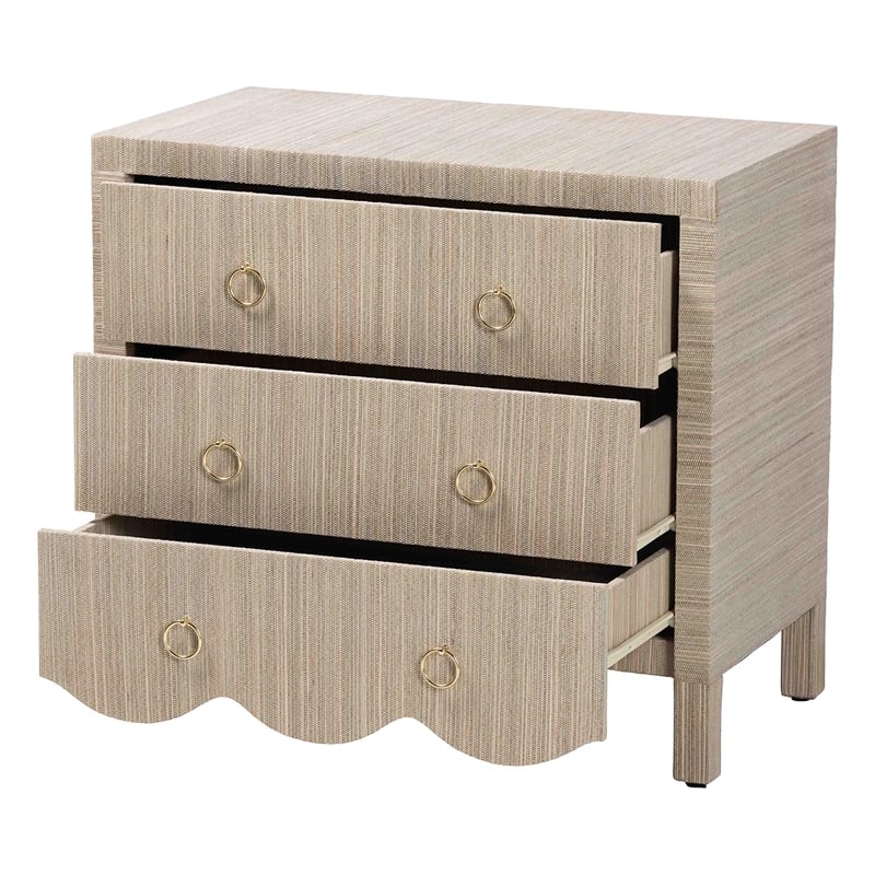 bali & pari Umika Grasscloth Nightstand with Scalloped Base
