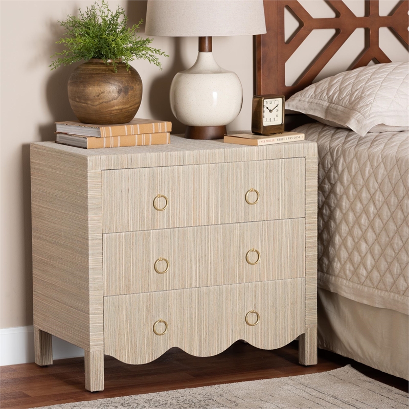 bali & pari Umika Grasscloth Nightstand with Scalloped Base