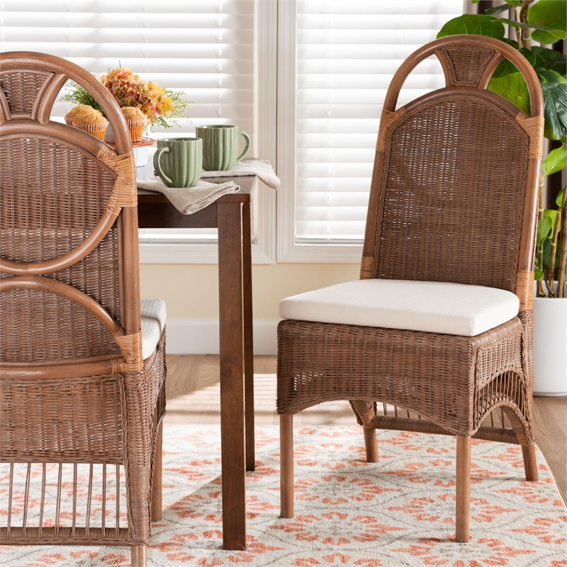 bali & pari Raya Natural Rattan Dining Chair Handcrafted Wicker Accent Chair