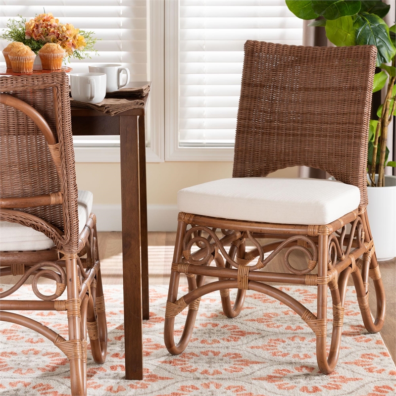 bali & pari Rivan Natural Rattan Dining Chair Handcrafted Wicker Accent Chair