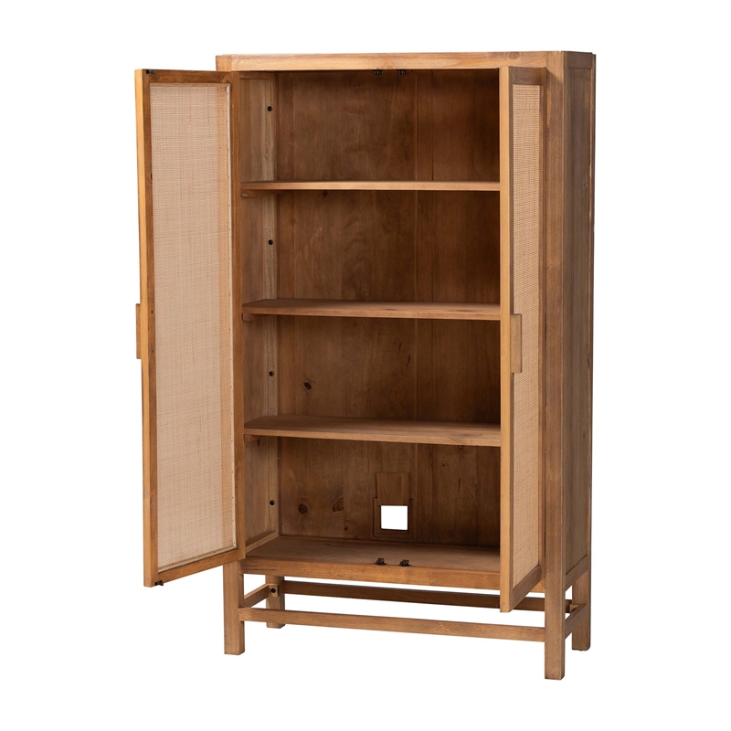 bali & pari Sibu Storage Cabinet with Rattan Doors - Tall Accent Cabinet