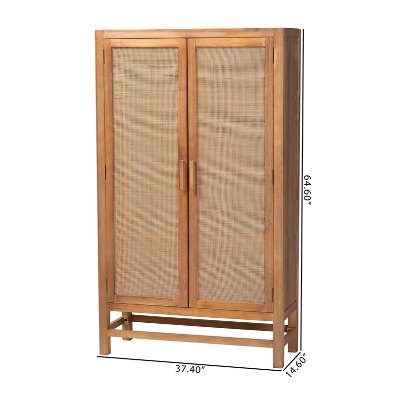 bali & pari Sibu Storage Cabinet with Rattan Doors - Tall Accent Cabinet