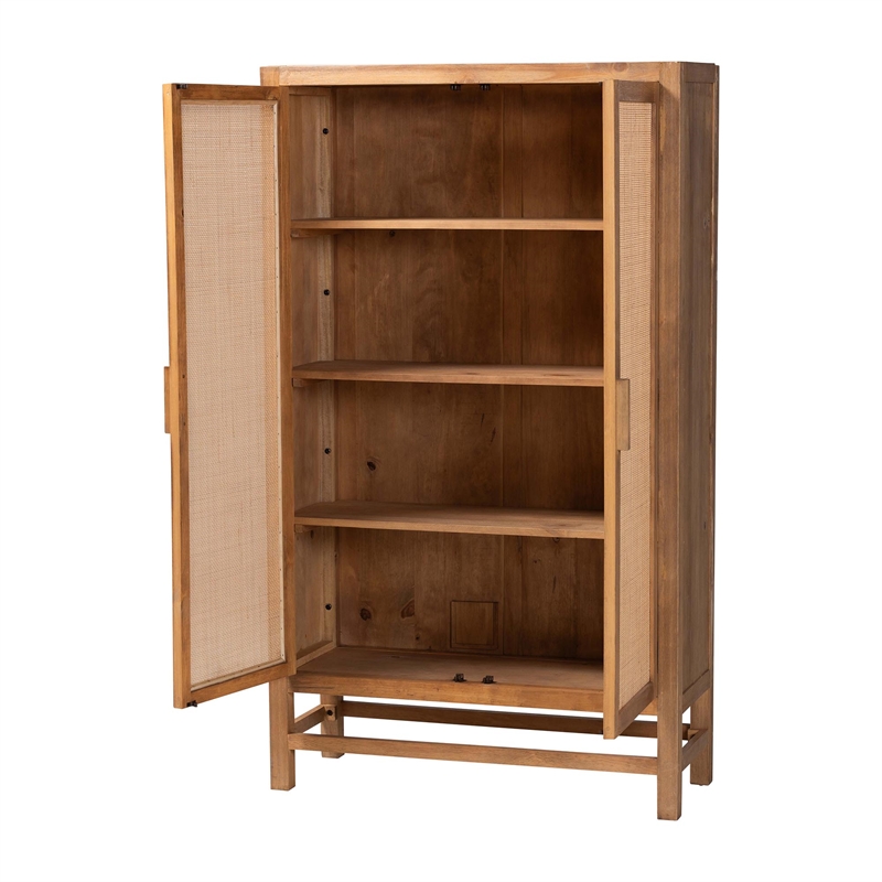 bali & pari Sibu Storage Cabinet with Rattan Doors - Tall Accent Cabinet