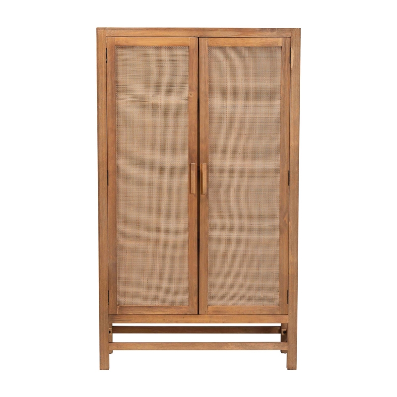 bali & pari Sibu Storage Cabinet with Rattan Doors - Tall Accent Cabinet