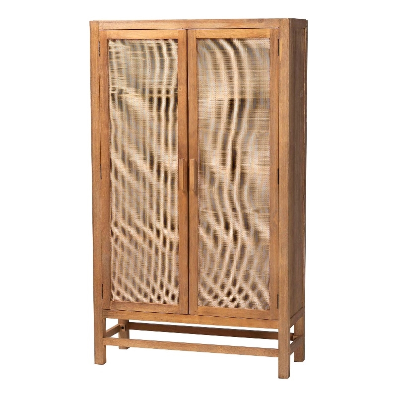 bali & pari Sibu Storage Cabinet with Rattan Doors - Tall Accent Cabinet