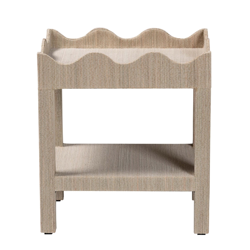bali & pari Sebastian Grasscloth Scalloped End Table 2-Tier Accent Table Beige